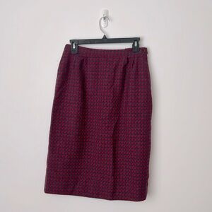 Pendleton Vintage Red Blue Houndstooth Straight Virgin Wool Skirt USA EUC Sz 10